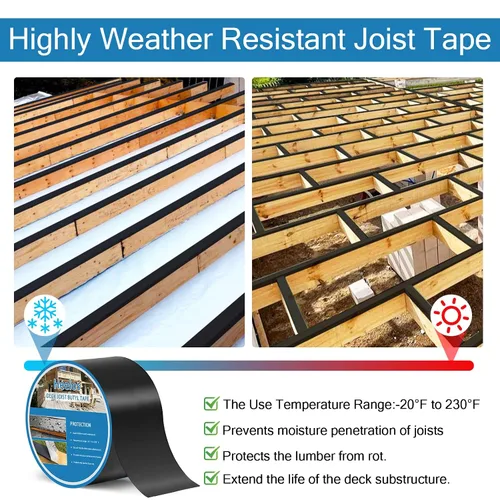 Vista 4 de Cinta de vigueta de cubierta de 3 x 50 pies, paquete de 2 cintas adhesivas de butilo para protección de terrazas, cinta de vigueta impermeable