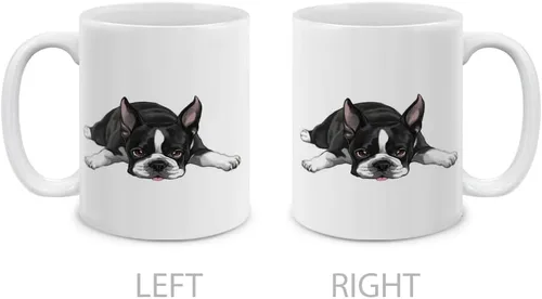 Vista 2 de MUGBREW Boston Terrier - Taza de café de cerámica con diseño de perro acostado y mirando hacia arriba, 11 onzas