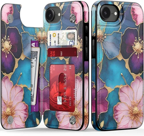 Vista 159 de FUNMIKO Funda tipo cartera para iPhone 15 con tarjetero + clip para efectivo, bloqueo RFID, protección contra caídas de grado militar y obras