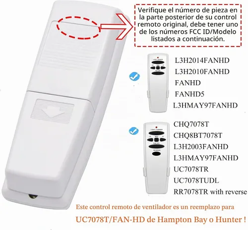 Vista 2 de UC7078T - Ventilador de techo de repuesto de Hampton Bay UC7078T Fan-HD CHQ7078T UC7078TR UC7078TUDL RR7078TR L3H2003FANHD, con reversa