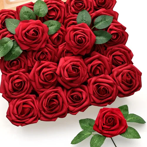 Vista 11 de Mocoosy - 50 rosas artificiales, rosas artificiales para decoración de Halloween, rosas de espuma de tacto real a granel con tallo gótico, ramo