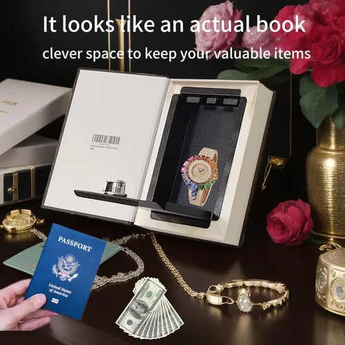 Vista 3 de Kingsida - Caja fuerte con cerradura de libro de papel real con cerradura de llave, diccionario secreto oculto (Alicia en el país de las maravillas)