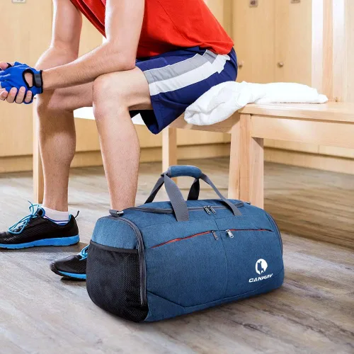 Vista 6 de Canway - Bolsa deportiva para gimnasio, bolsa de lona para viaje con compartimento para bolsa húmedo y para zapatos para hombres y mujeres, de 45 L