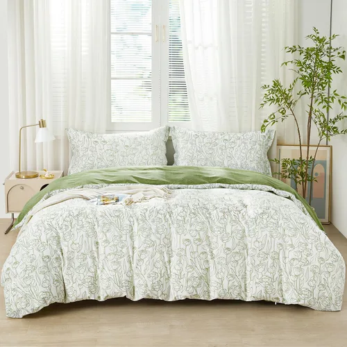 Vista 47 de SAPHREAS Juego de Funda de Edredón de Flores Rosas 2 piezas Algodón Estilo Jardín Campanilla Floral Ropa de Cama Juego de Funda de Edredón 100%