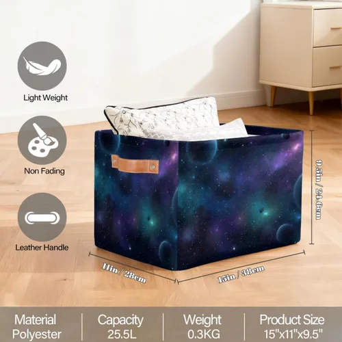 Vista 2 de Rectangular Storage Bin Starry Universe With Planets And Stars Fabric Storage Basket with Handles for Organizing Home Kitchen Closet Shelf Baskets