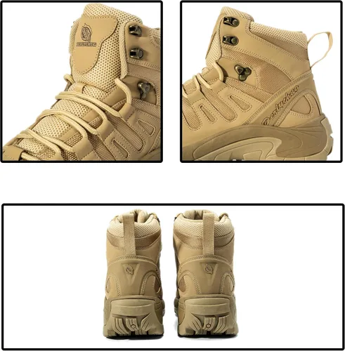 Vista 4 de derlychug Botas de senderismo para hombre, botas militares tácticas para mochileros, ligeras, para el desi