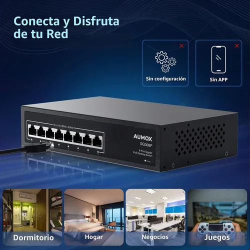 Vista 8 de All 8 puertos Gigabit PoE Switch 120W Ethernet no administrado Switch