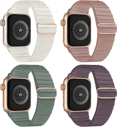 Vista 28 de 4 Pack Stretchy Solo Loop Compatible with Apple Watch Bands Women Men