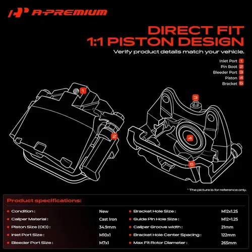 Vista 3 de A-Premium Conjunto de Pinza de Freno de Disco con Soporte Compatible con Modelos Seleccionados de Nissan - Rogue 2008-2013, Rogue Select 2014-2015