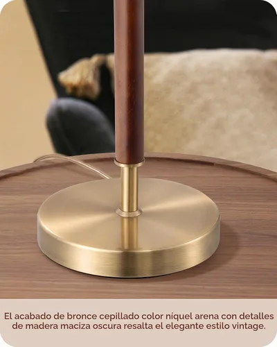 Vista 4 de EDISHINE Juego de 2 lámparas de mesa de mediados de siglo, lámpara de noche con interruptor de cadena, pantalla de lino, poste de madera maciza