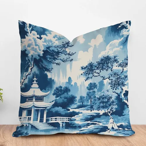 Vista 14 de ArogGeld Chinoiserie - Funda de almohada decorativa con diseño de pájaro y pájaro azul con flores y pájaros asiáticos, funda de cojín decorativa