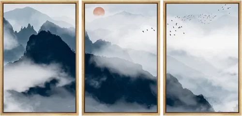 Vista 91 de NWT Lienzo enmarcado para pared, juego de arte en acuarela pastel, bosque de montaña oscura, naturaleza silvestre, ilustraciones de arte moderno