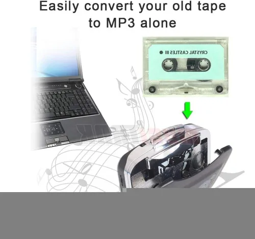Vista 3 de Convertidor de casete a MP3, reproductor de cinta digital USB estéreo, con auriculares, transferencia a computadora, teléfono móvil y altavoz