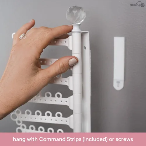 Vista 4 de All Hung Up Organizador de joyas de pared de 12 niveles de 17 pulgadas, tiras de comando incluidas para colgar fácilmente, organizador de aretes