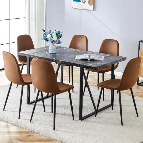 Vista 14 de Mesa de Comedor para 4-6, Mesa de Cocina de 55'', Mesas de Cocina y Comedor, Mesa de Comedor de Madera MDF con Patas de Metal para Sala de Estar