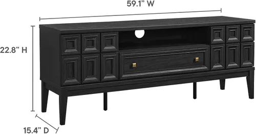 Vista 3 de Modway Samos - Soporte retro para TV de 59 pulgadas con patrón geométrico en negro, mueble consola de TV vintage con almacenamiento y organización