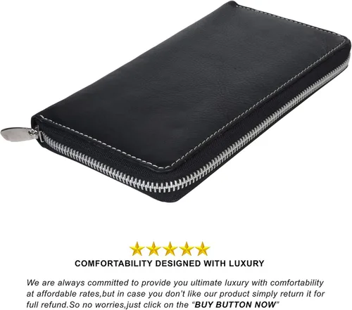 Vista 4 de Leatherboss - Cartera de cuero con cremallera para mujer, tarjetero de débito, Negro -, Cartera con tarjetero