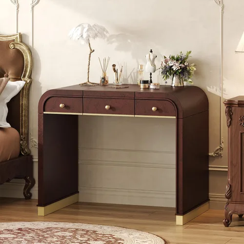 Vista 3 de JIJIWANG 3-in-1 Dressing Table with Flip Mirror,Classic Wood Vanity Desk with 2 Drawers and Storage Space for Bedroom,Espresso
