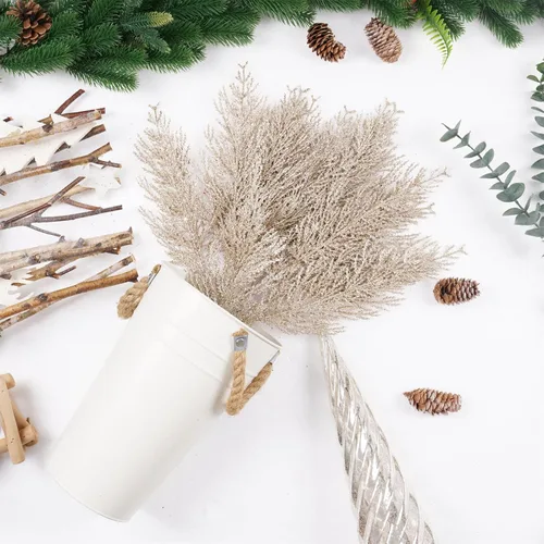 Vista 4 de Tallos de bayas con purpurina navideña, 24 piezas de púas artificiales para rellenos de adornos de árbol de Navidad, coronas de Navidad Dorado