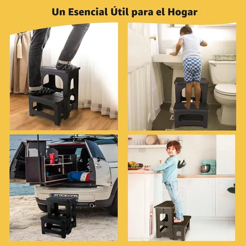 Vista 8 de AMOISE Amoise Taburete plegable de 2 escalones, reposapiés portátil antideslizante de 8 y 17 pulgadas de altura doble, soporta 300 libras