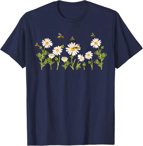 Vista 49 de Marguerites Daisy - Camiseta de verano con margaritas de jardín de flores, Negro, S