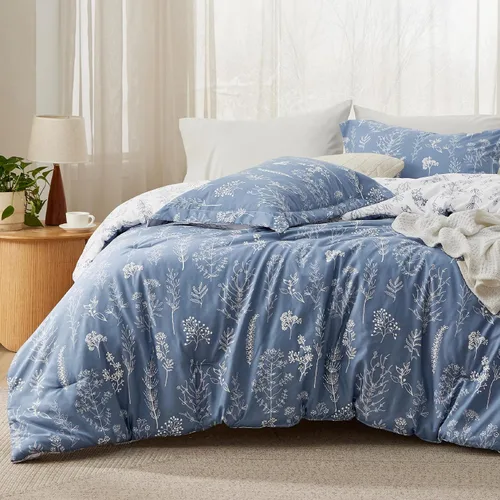 Vista 9 de Bedsure - Juego de edredón floral lindo, juego de ropa de cama tamaño King 04 - Gris claro