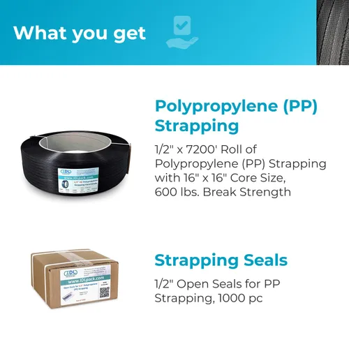 Vista 3 de IDL Packaging Recarga para kits de flejado de polipropileno (PP) de 1/2" para flejado de embalaje – Rollo de flejado de polipropileno de 1/2" x