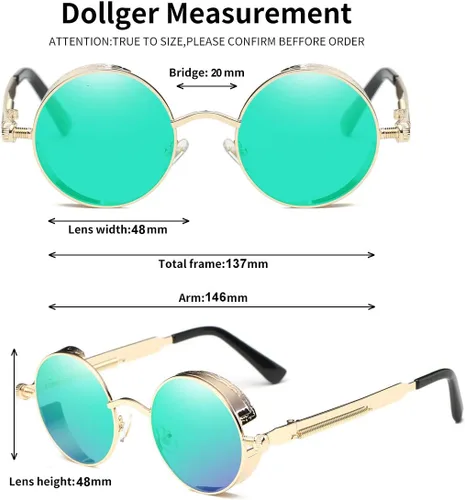 Vista 4 de Dollger Gafas de sol vintage Steampunk Retro Metal Round Circle Frame