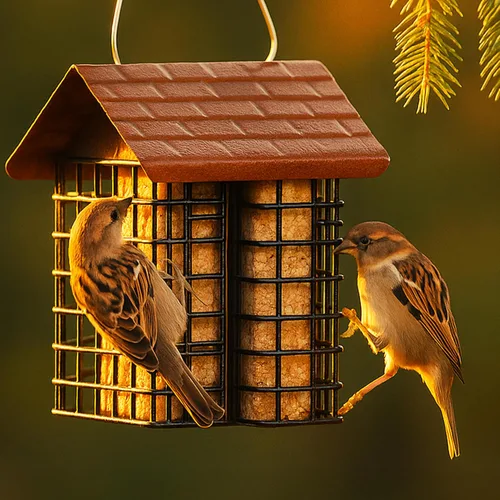 Vista 7 de More Birds Comedero doble para tartas, protector meteorológico, construcción de acero