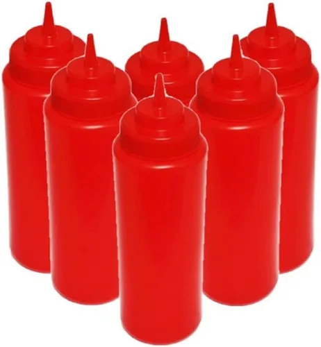 Vista 9 de TrueCraftware - Juego de 6 botellas dispensadoras de condimentos transparentes de boca ancha de 24 onzas, a prueba de fugas, botellas para aderezo