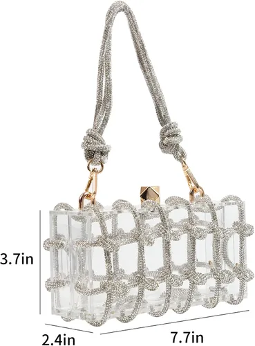 Vista 2 de Diamante hand Bag. Rhinestone Evening bag. Hardbodied acrylic handbag. Gift for her. Sparkling rope handbag