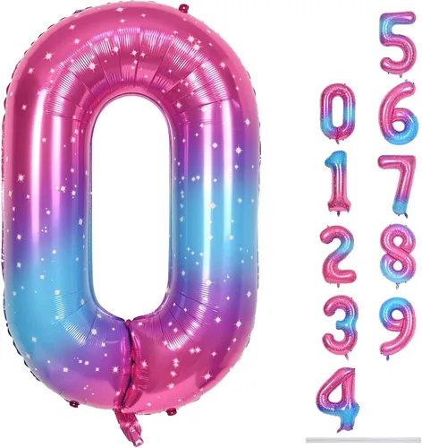Vista 177 de Globo negro del número 0 para niñas y niños, 40 pulgadas, grande, número 0-9, de papel de aluminio, de Mylar para helio, juego de globos digitales