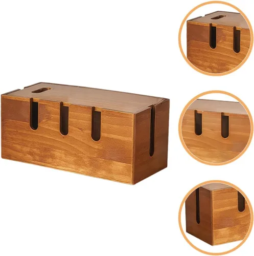 Vista 8 de Toddmomy Wooden Cable Organizer Container with Lid for Home Office Desk Wire Storage and Router Stand for Electronics