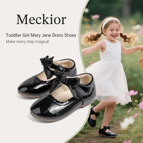 Vista 2 de Meckior Zapatos de vestir Mary Jane para niña pequeña, zapatos de ballet para niña, zapatos de fiesta, escuela, zapatos de princesa con lazo