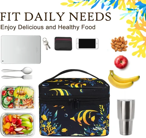 Vista 5 de Aosbos Bolsa de almuerzo para hombres y mujeres, bolsas aisladas para enfriar, bolsas térmicas, bolsa de almuerzo para contenedores de alimentos