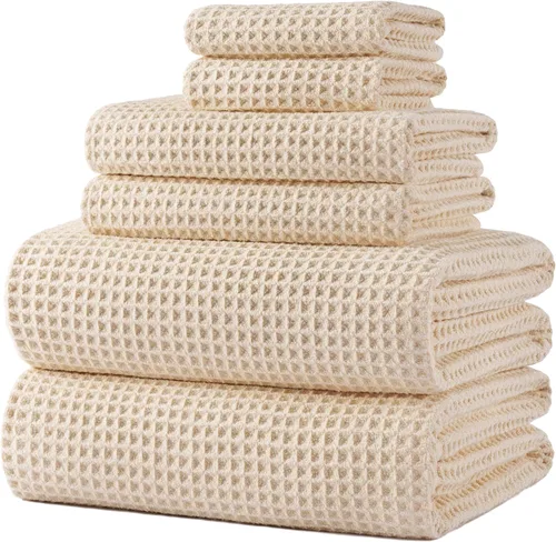 Vista 15 de POLYTE Juego de toallas de baño de gran tamaño de microfibra de secado rápido de 430 GSM, sin pelusas, 6 piezas (tejido de gofre)
