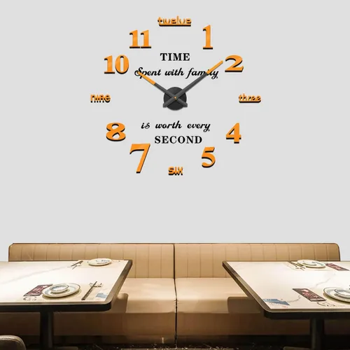 Vista 7 de VANGOLD Reloj de pared DIY sin marco, espejo 3D, gran silencio, calcomanías de pared para sala de estar, dormitorio, decoración del hogar Dorado