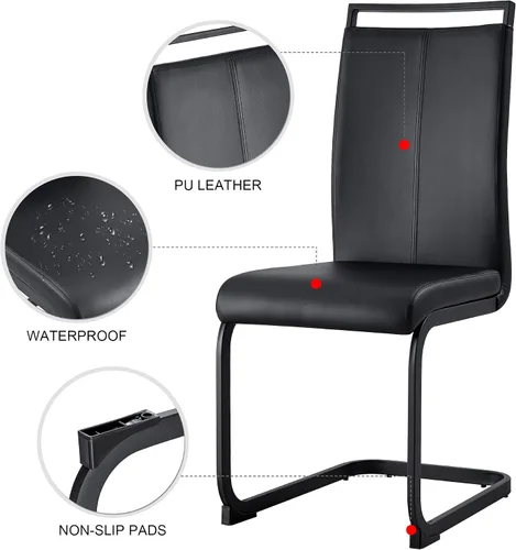 Vista 7 de Juego de 2 sillas de comedor, sillas de cocina, sillas sin brazos, sillas laterales de cuero y patas de metal con respaldo alto