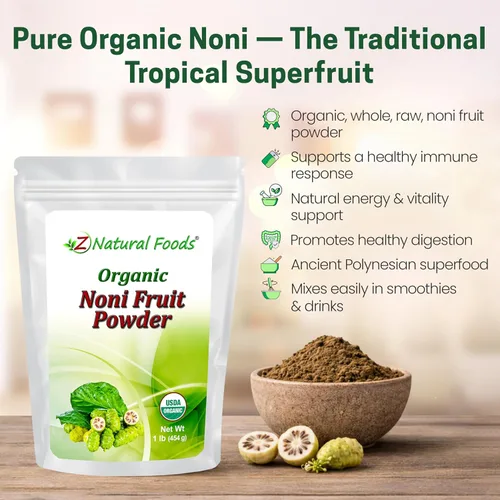 Vista 3 de Z Natural Foods Noni Fruit Powder - Superalimento orgánico crudo sin gluten sin OMG - Apoya la digestión saludable y la energía - Repleto