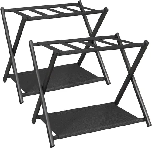 Vista 9 de IBUYKE TLR002B - Portaequipajes para todos los tamaños de maleta, soporte plegable para maleta con estante de almacenamiento de tela, fácil