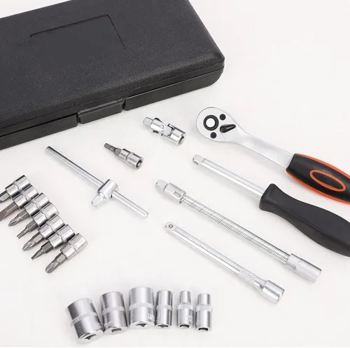 Vista 6 de FLZOSPER Juego de 46 piezas de 1/4 de pulgada y 45 dientes con llave de trinquete reversible, kit de herramientas para reparación automática y hogar