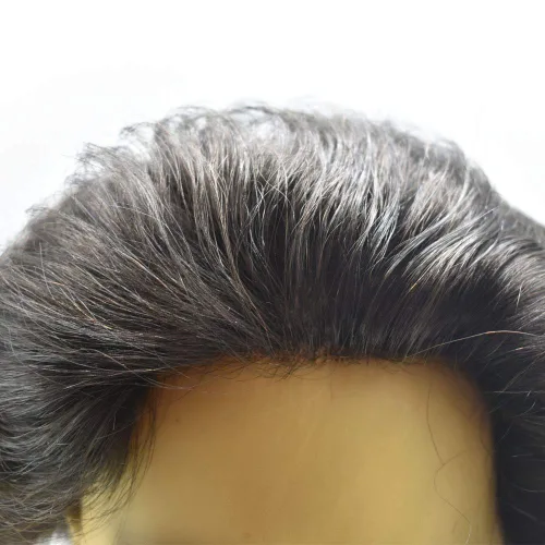 Vista 3 de Peluca de encaje francés superfina para hombres, postizos de encaje con sistemas de poliuretano, piel fina en todo el contorno del cabello humano