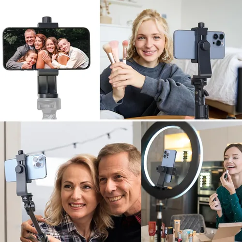 Vista 4 de Ruittos Adaptador de montaje de trípode para teléfono con control remoto de cámara, clip de soporte para teléfono celular con abrazadera ajustable