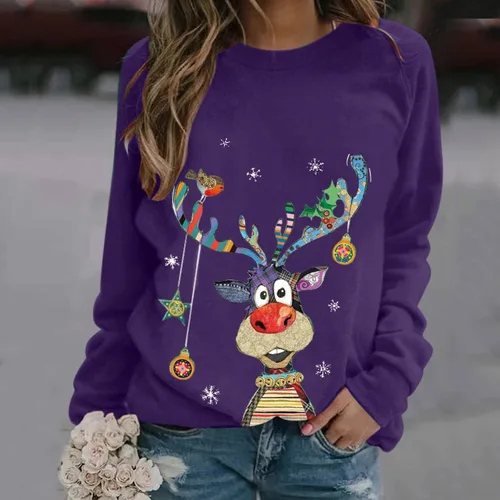 Vista 2 de Sudaderas de invierno para mujer, a la moda, linda sudadera fea de Navidad, talla grande, sudadera con cuello redondo