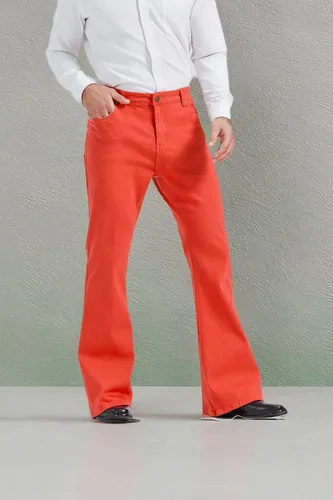 Vista 7 de Pantalones de mezclilla para hombre, estilo vintage, relajados, de los años 60 y 70, con borlas, ajuste elástico, clásico, acampanados, pierna