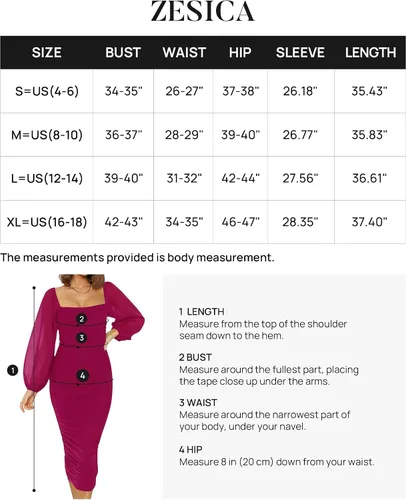 Vista 6 de ZESICA Vestido midi sexy y fruncido para mujer 2024, manga larga, cuello cuadrado, espalda descubierta, cóctel, fiesta, boda