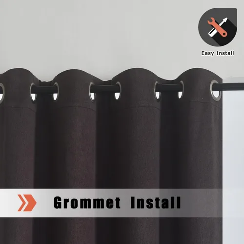 Vista 2 de WPM - Cortinas opacas de lino sintético, paneles de oscurecimiento de habitación, para dormitorio/sala de estar, 108 pulgadas de largo, ahorro