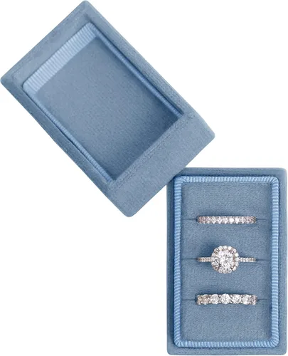 Vista 10 de Caja de joyería rectangular de terciopelo italiano con 3 ranuras, caja de regalo de compromiso, boda, caja de recuerdo, caja de regalo de triple