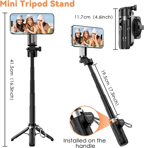 Vista 8 de Palo selfie magnético para iPhone, trípode multifuncional de bolsillo 4 en 1 con rotación de 360°, soporte de agarre para mango de teléfono, control