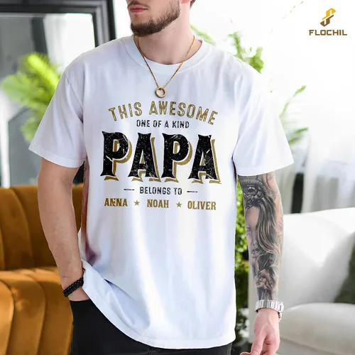 Vista 4 de FLOCHIL Camisa personalizada para papá para hombres, camisa de papá personalizada con nombres de niños, camiseta personalizada para el día